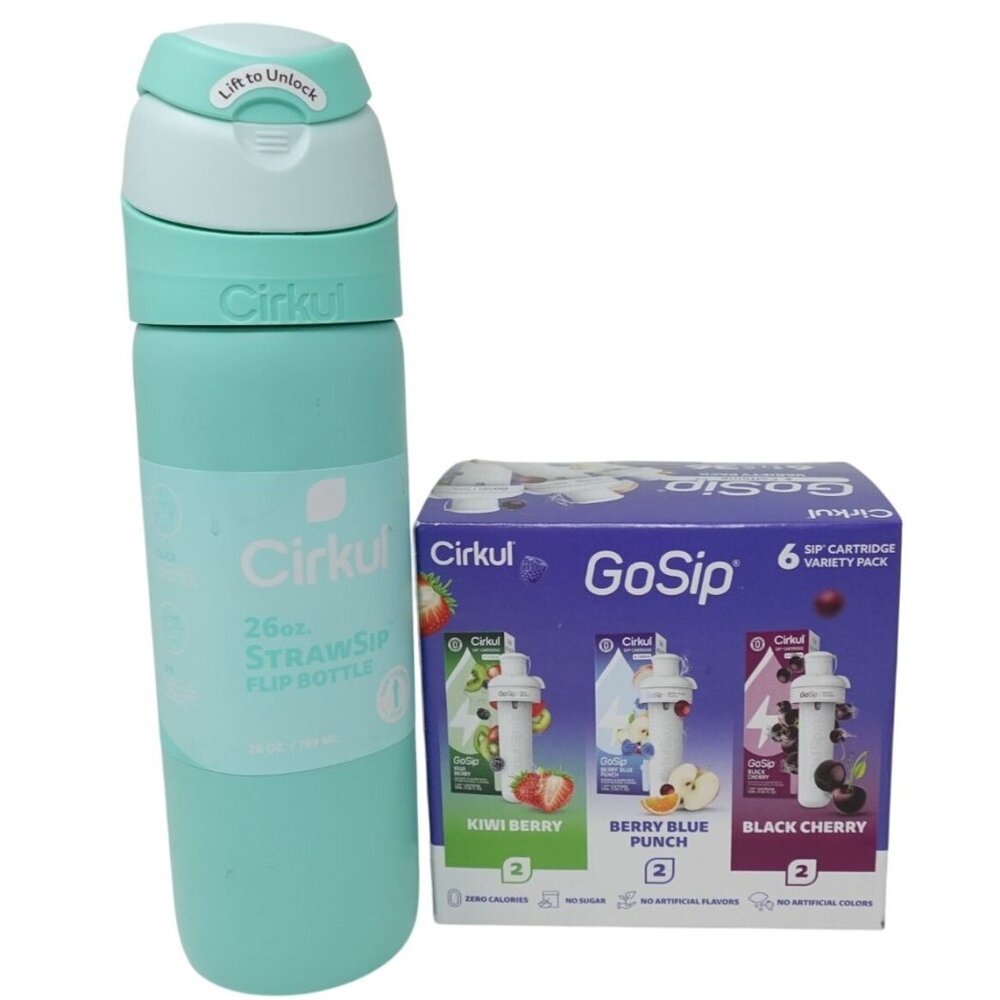 Cirkul 26oz Straw Sip Flip Bottle 6 GoSip Caffeine Variety Pack Kiwi Berry Blue